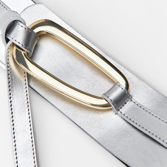 NWT ZARA Silver Leather Belt Sz. 85 - Picture 3 of 6